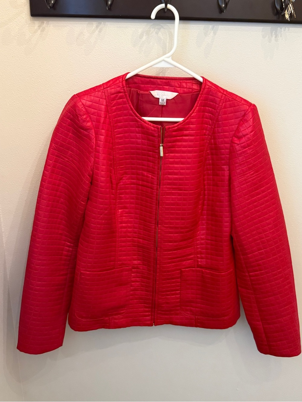 Women's Red Quilted Zip-Front Blazer Jacket